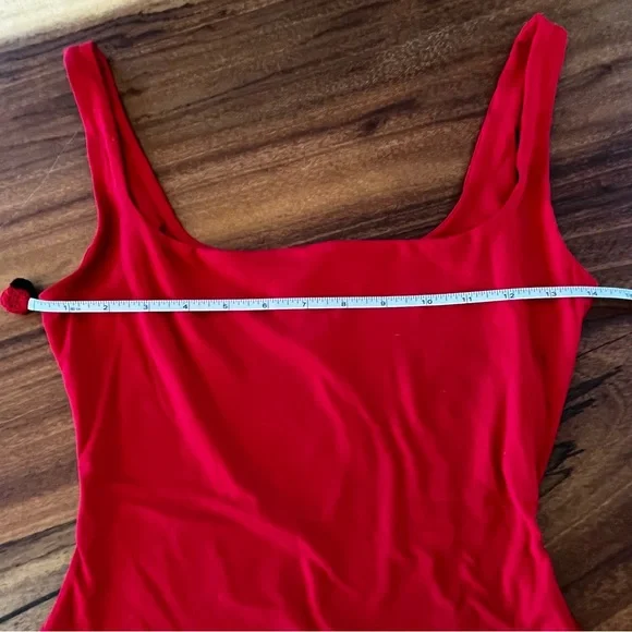 NAKED WARDROBE Red Tank Square Neck Bodysuit Size M Soft Shaping Minimalist Chic - Picture 4 of 6
